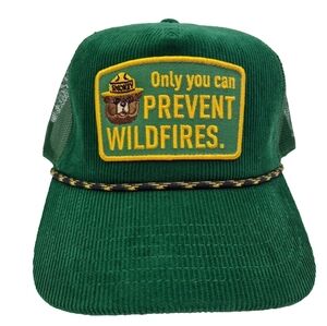 Smokey Bear Trucker Cap Hat Mesh Snapback Green Corduroy
